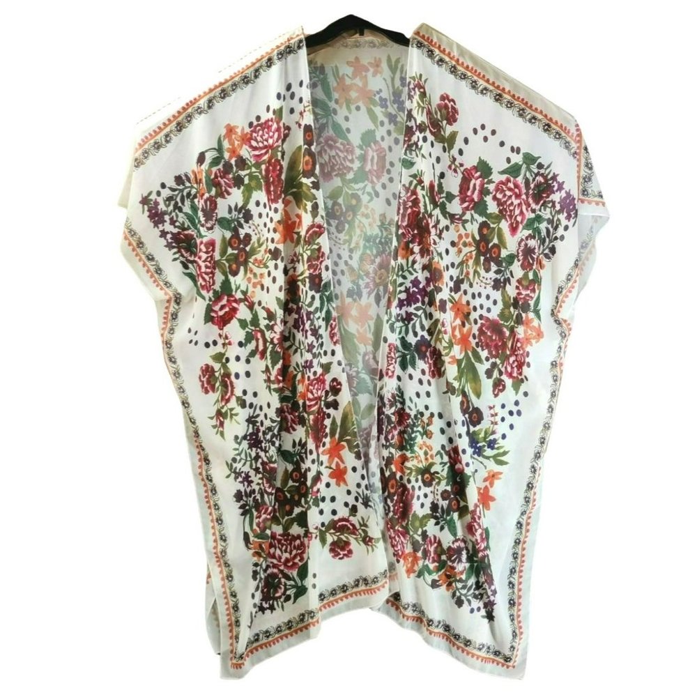 Women's Bohemian Kimono Size 3XL Brilliant Wildflower Pattern Front and Back